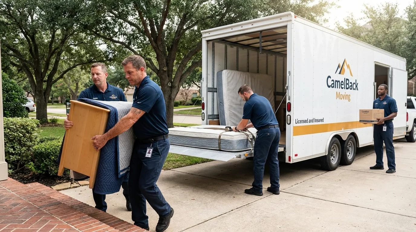 Crew loading residential truck for cross-state move from Wyandotte, MI