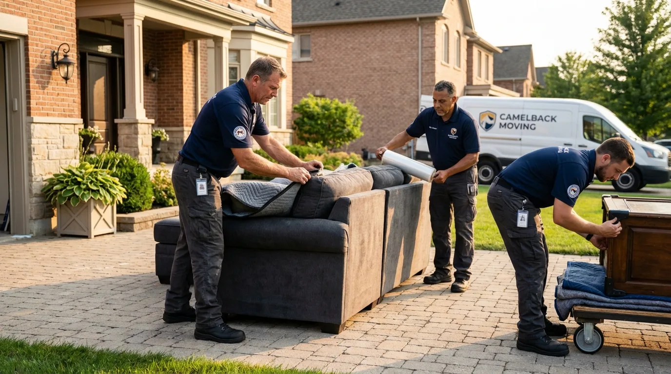 Large estate moving crew wrapping furniture in Wyandotte, MI