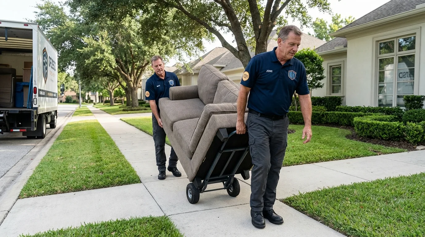 Local residential moving crew loading furniture in Wyandotte, MI